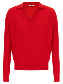 AURALEE Baby Suri Alpaca Sheer Polo Shirt Red