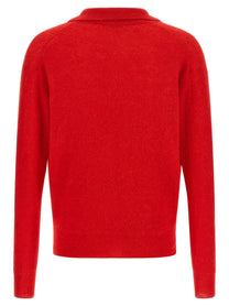 AURALEE Baby Suri Alpaca Sheer Polo Shirt Red, view 2