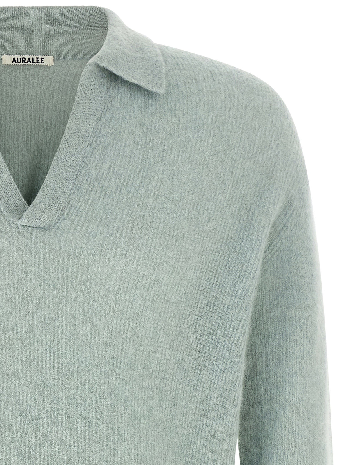 AURALEE Baby Suri Alpaca Sheer Polo Shirt Green, view 3