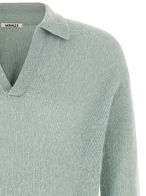 AURALEE Baby Suri Alpaca Sheer Polo Shirt Green, view 3