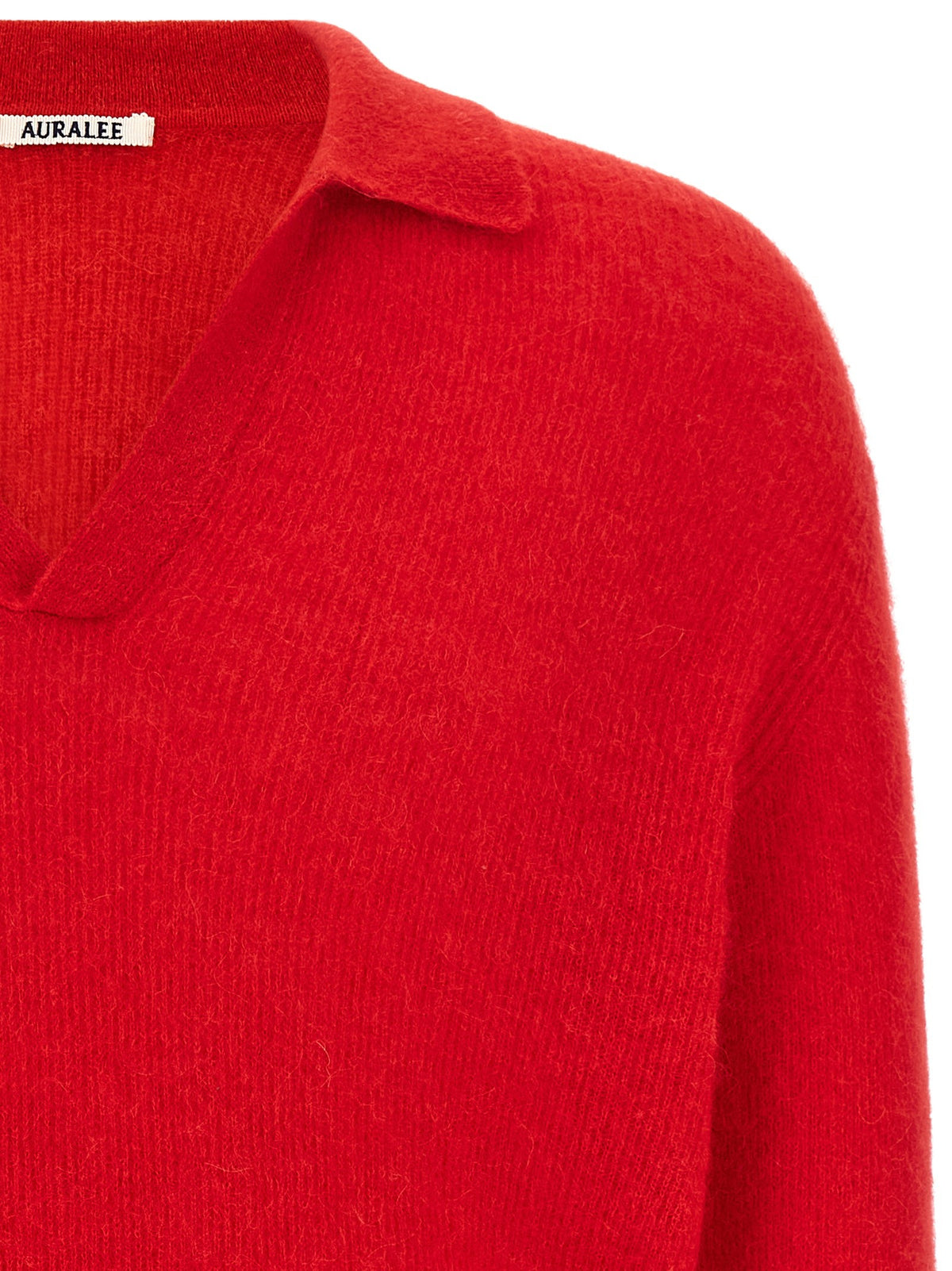 AURALEE Baby Suri Alpaca Sheer Polo Shirt Red, view 3