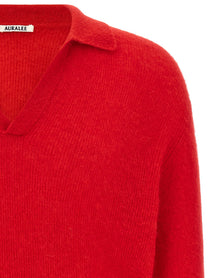 AURALEE Baby Suri Alpaca Sheer Polo Shirt Red, view 3