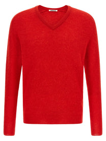 AURALEE Baby Suri Alpaca Sheer Sweater Red