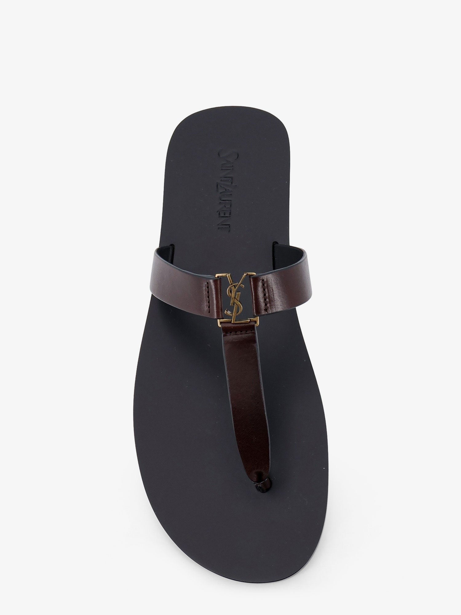Saint Laurent Men's Babylone Leather Sandals Brown