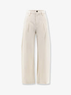 Brunello Cucinelli Women's Baggy Wrinkled Wool and Cotton Trousers PANAMA