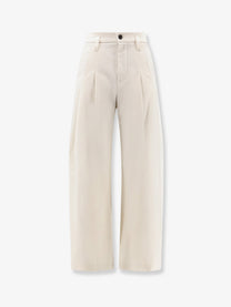 Brunello Cucinelli Women's Baggy Wrinkled Wool and Cotton Trousers PANAMA