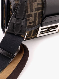 Fendi Men's Baguette Double Jacquard Shoulder Bag Black