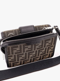 Fendi Men's Baguette Double Jacquard Shoulder Bag Black
