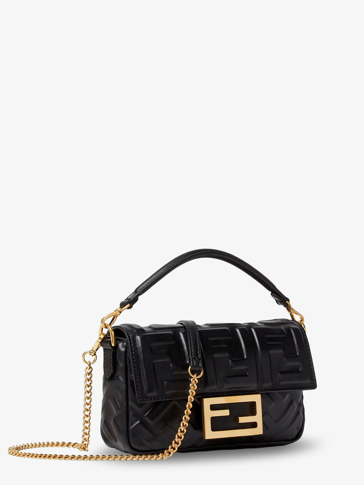 Fendi Women's Baguette Mini Leather Shoulder Bag Black