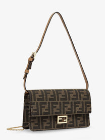 Fendi Women's Baguette Wallet on Chain Shoulder Bag in FF Jacquard Fabric Brown