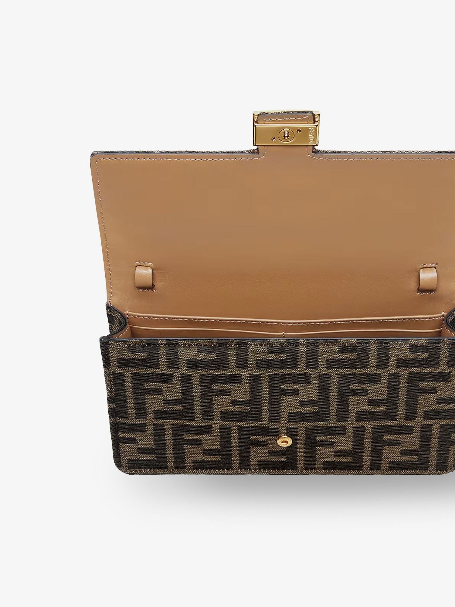 Fendi Women's Baguette Wallet on Chain Shoulder Bag in FF Jacquard Fabric Brown