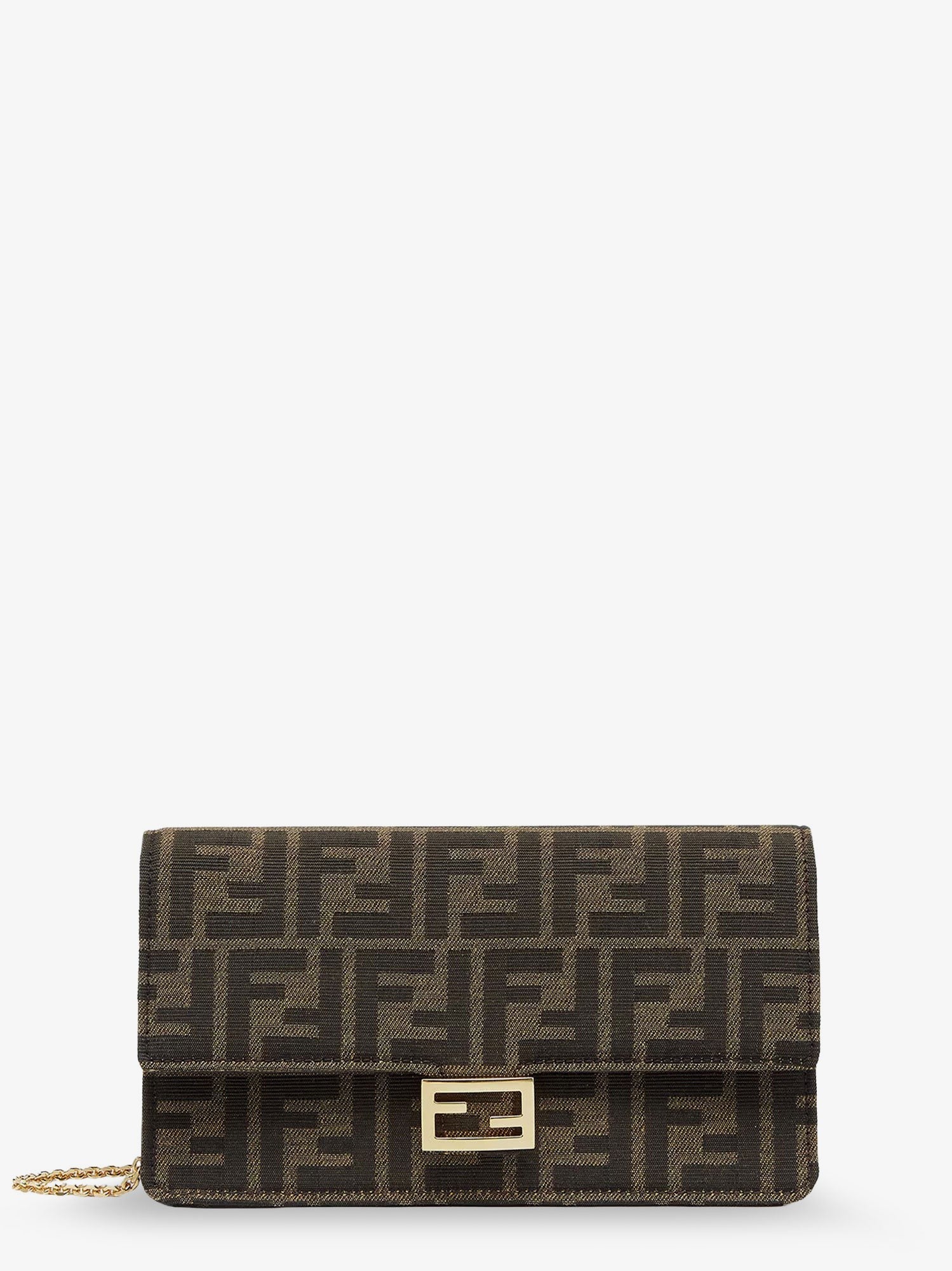 Fendi Women's Baguette Wallet on Chain Shoulder Bag in FF Jacquard Fabric Brown