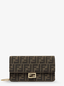 Fendi Women's Baguette Wallet on Chain Shoulder Bag in FF Jacquard Fabric Brown
