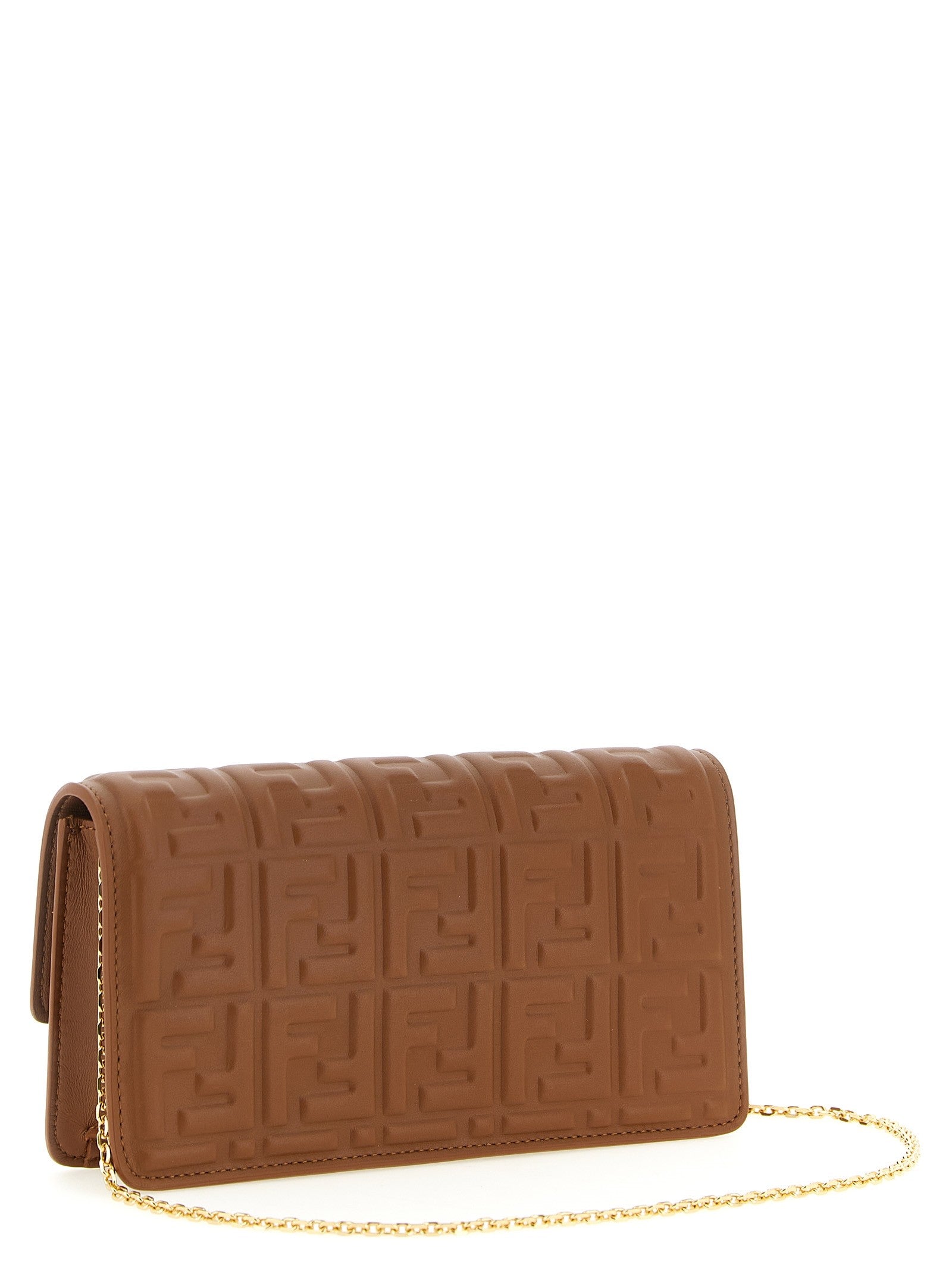 Fendi Baguette Wallet on Chain Brown