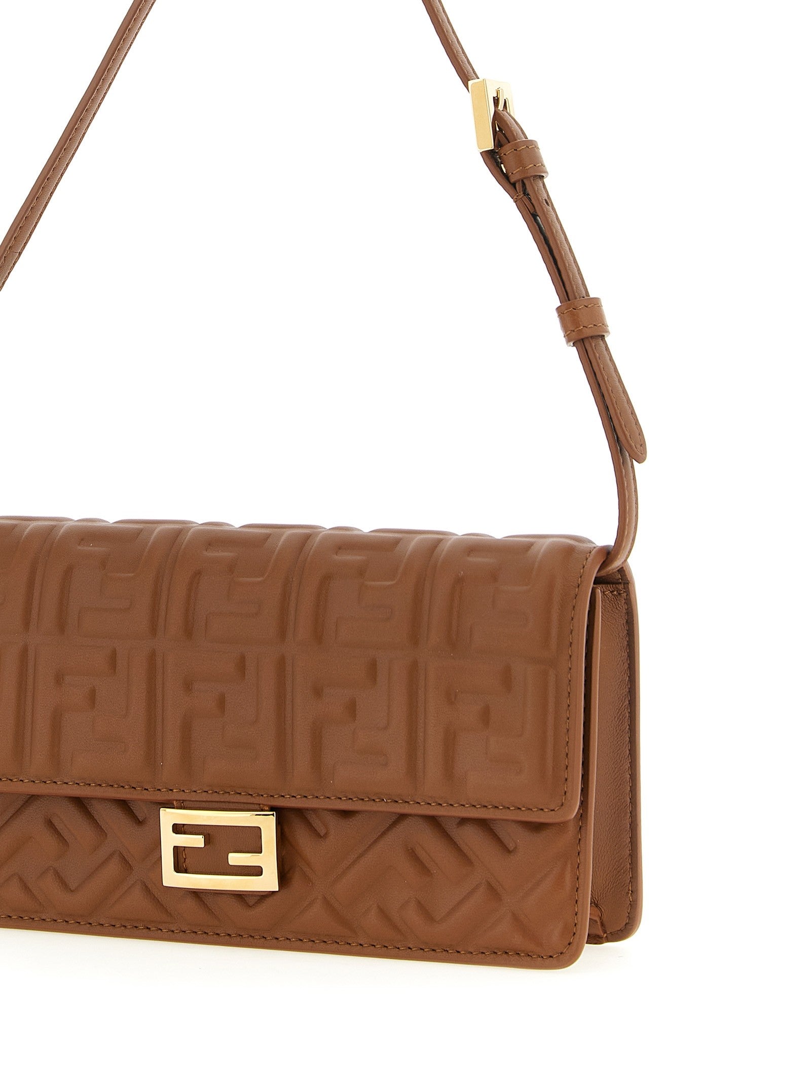 Fendi Baguette Wallet on Chain Brown