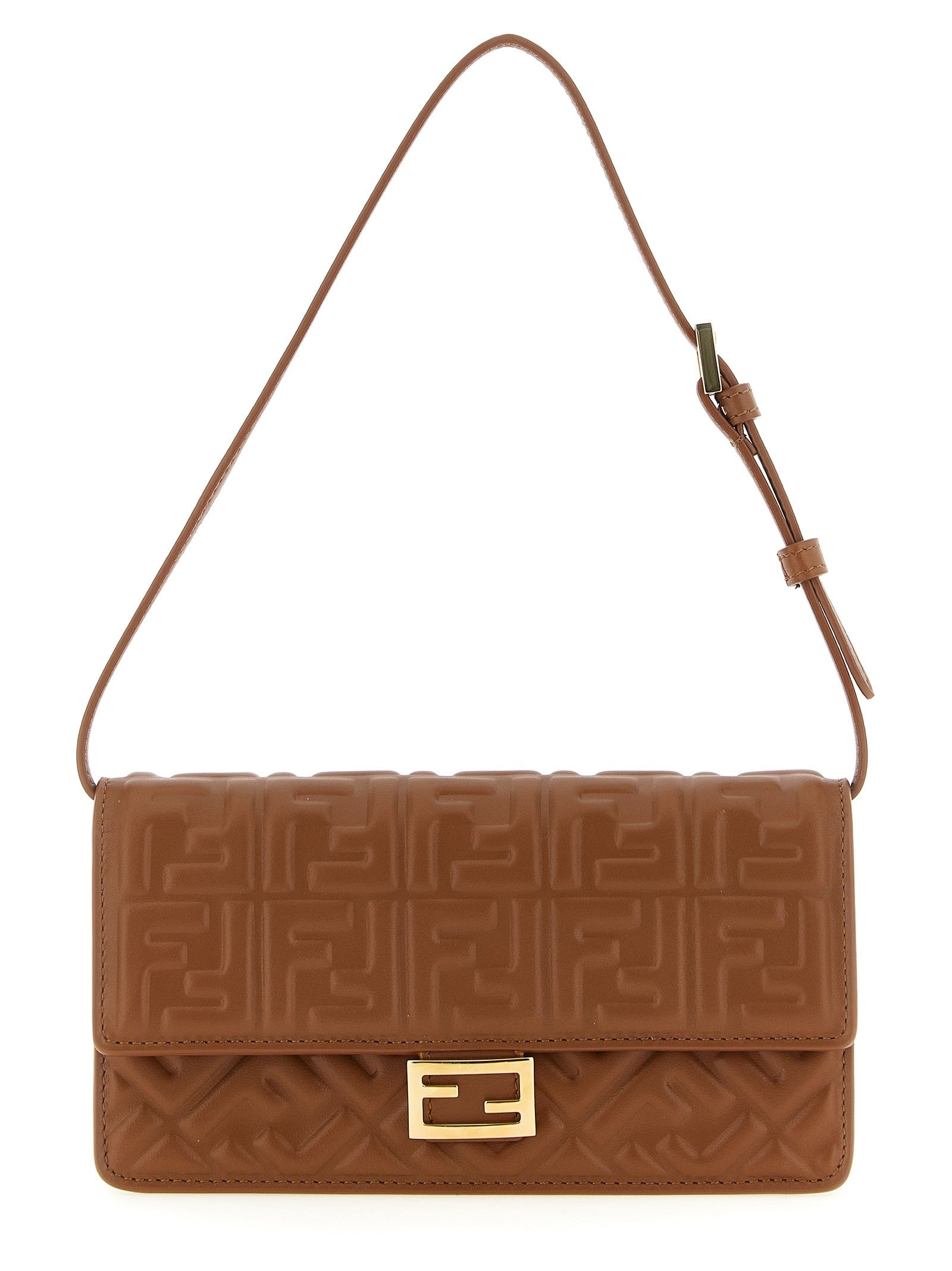 Fendi Baguette Wallet on Chain Brown