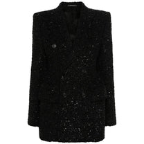 Balenciaga - Balenciaga Hourglass tweed-texture padded-shoulder wool-blend blazer - Jackets