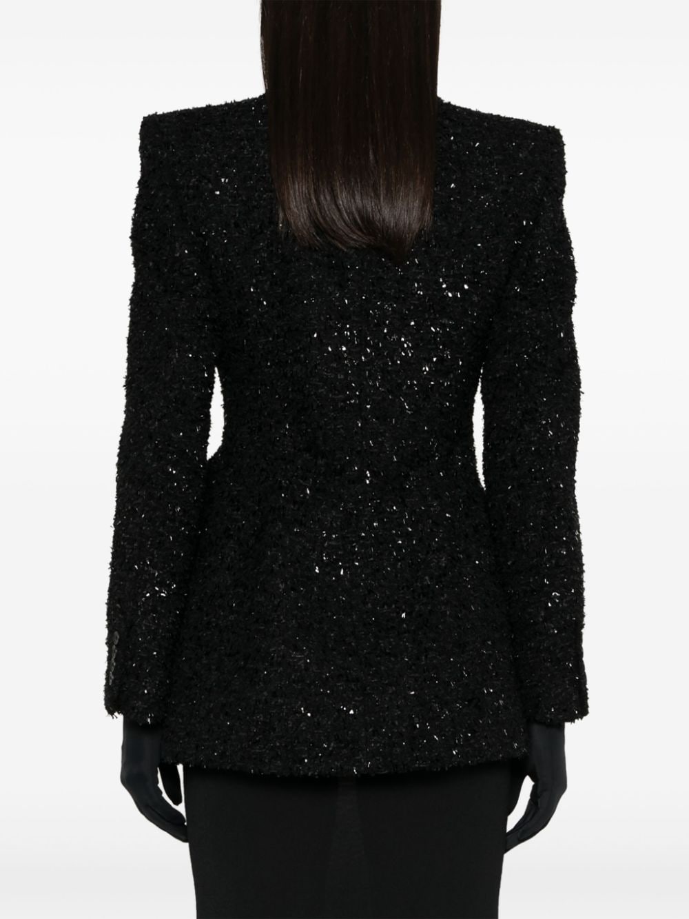 Balenciaga - Balenciaga Hourglass tweed-texture padded-shoulder wool-blend blazer - Jackets