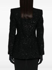 Balenciaga - Balenciaga Hourglass tweed-texture padded-shoulder wool-blend blazer - Jackets