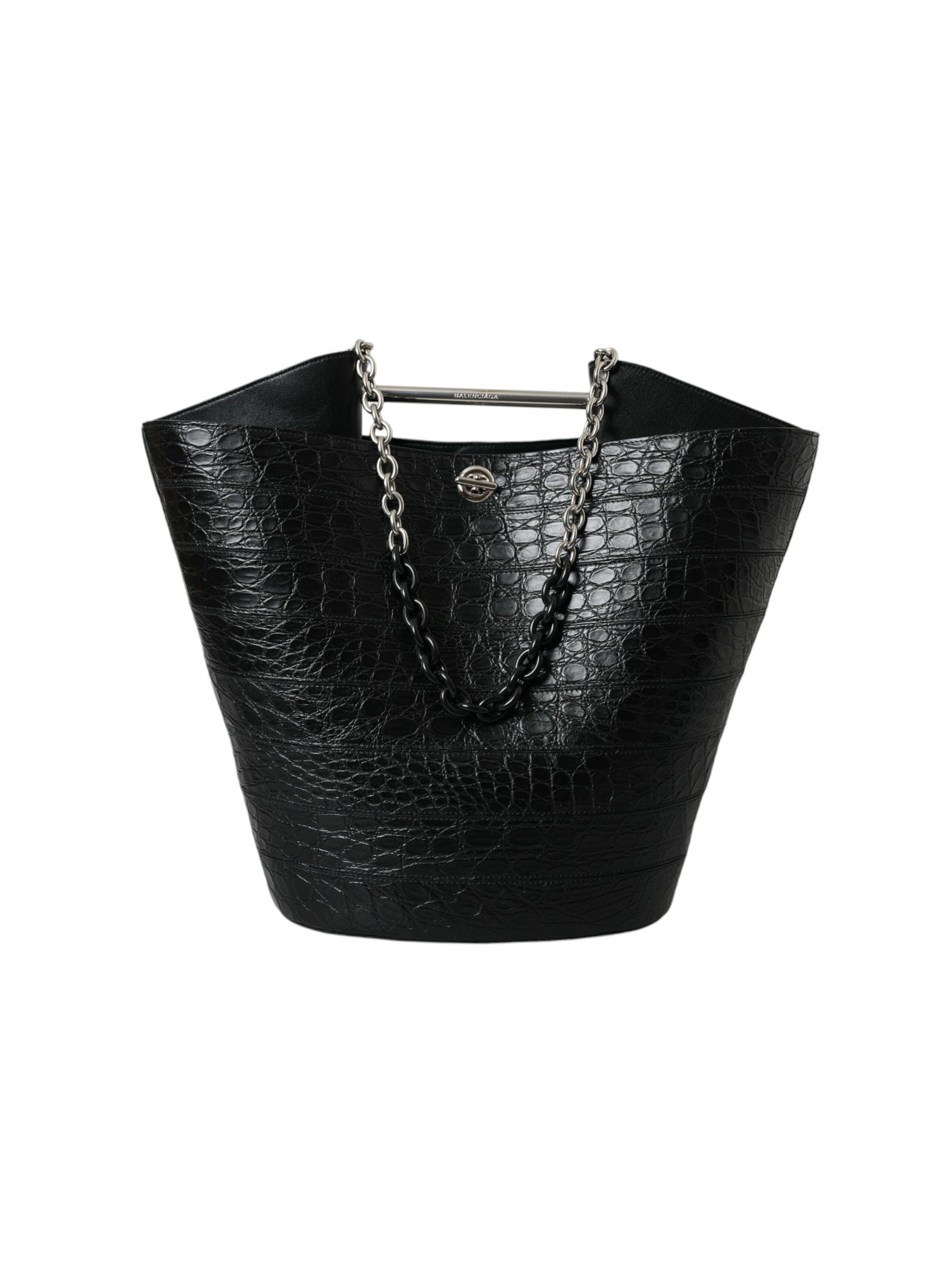 Balenciaga - Balenciaga Black Crocodile Maxi Bucket Bag - Women’s Bags
