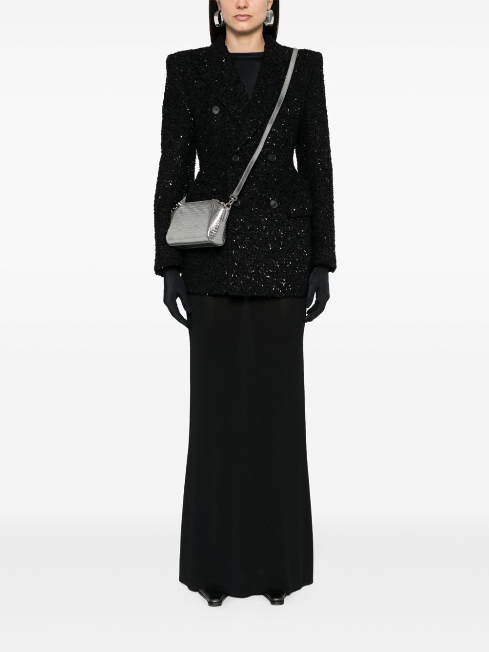 Balenciaga - Balenciaga Hourglass tweed-texture padded-shoulder wool-blend blazer - Jackets