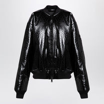 Balenciaga - Balenciaga Black leather ostrich-effect bomber jacket - Jackets