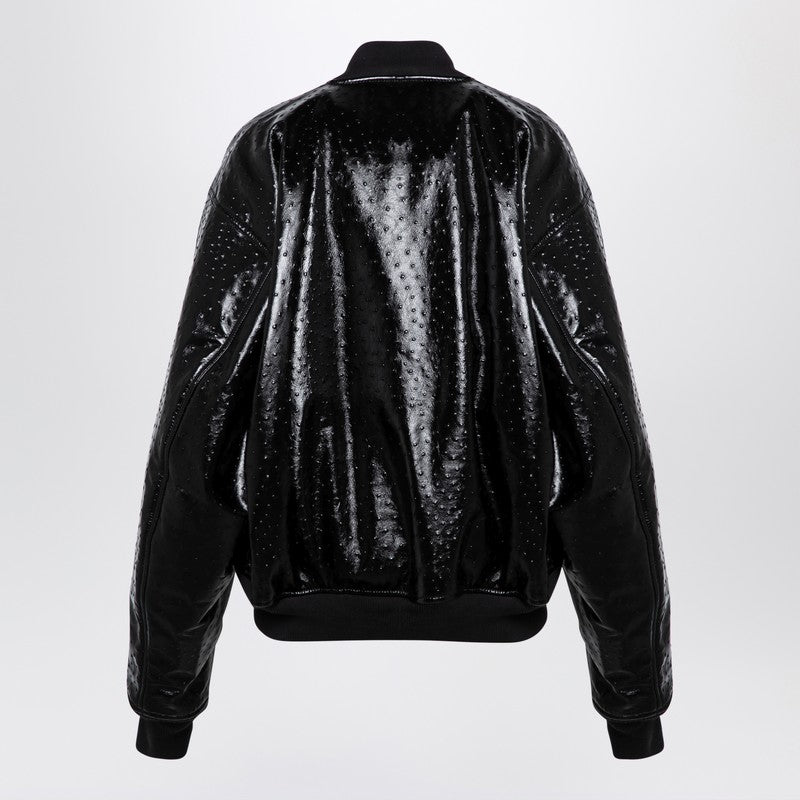 Balenciaga - Balenciaga Black leather ostrich-effect bomber jacket - Jackets
