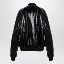 Balenciaga - Balenciaga Black leather ostrich-effect bomber jacket - Jackets