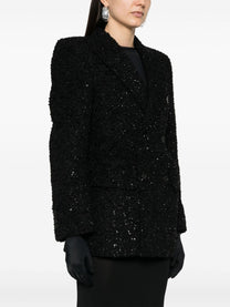 Balenciaga - Balenciaga Hourglass tweed-texture padded-shoulder wool-blend blazer - Jackets