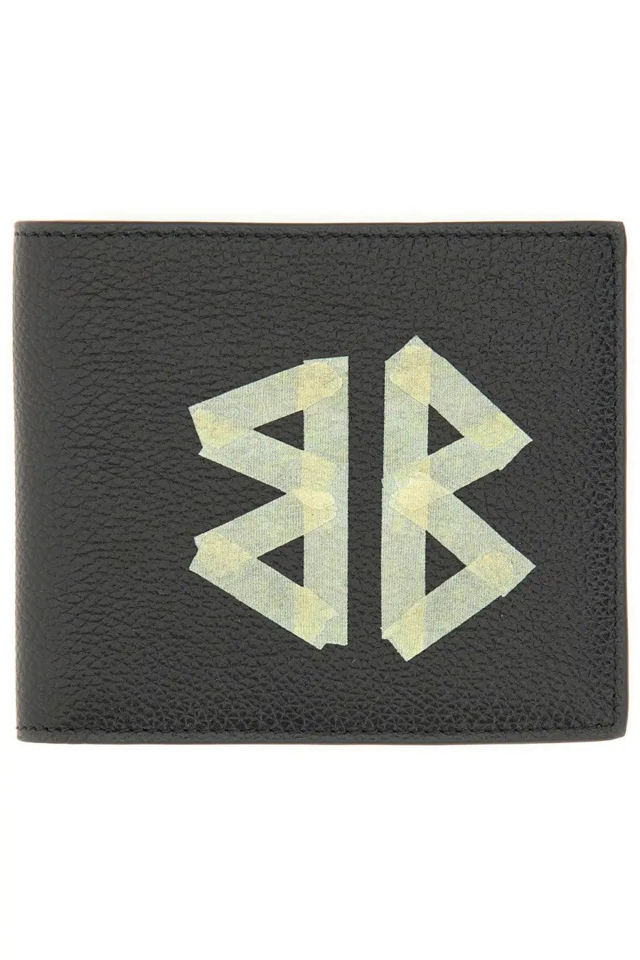 Balenciaga men’s bi fold cash portfolio black textured leather wallet with light-colored geometric logo design