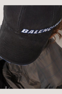 Balenciaga men’s cotton baseball hat black with white and blue embroidered logo on the front