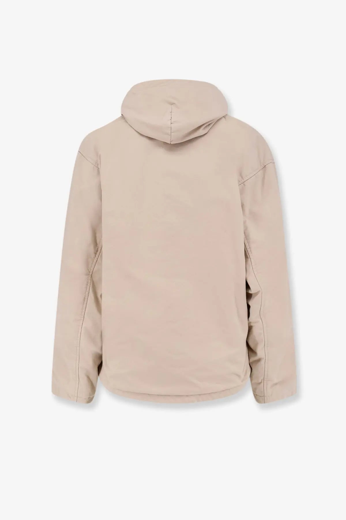 Balenciaga men’s beige cotton blend hooded jacket with subtle seam detailing front view
