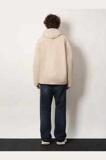 Balenciaga men’s beige cotton blend jacket with plush-lined hood and relaxed fit for casual wear