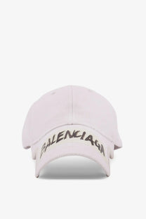 Balenciaga men’s white cotton baseball cap with black embroidered logo front view