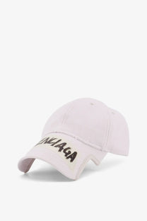 Balenciaga men’s cotton baseball cap in pale pink with a bold black embroidered logo on the front