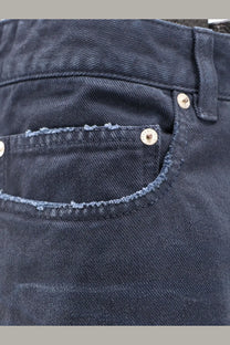 Balenciaga men’s cotton jeans blue dark-wash denim with frayed hem and silver-toned metal buttons