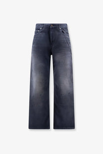 Balenciaga men’s cotton jeans blue dark wash with wide-leg cut and subtle fading for a modern relaxed look