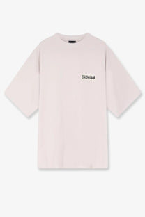 Balenciaga men’s pale pink oversized cotton t-shirt with small black logo embroidered on the left chest