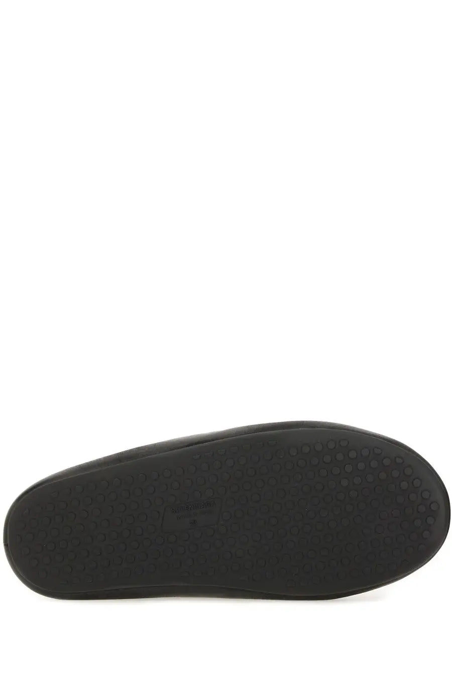 Black rubber sole with textured circular grip pattern of balenciaga men’s flat sabot chateau black shoes