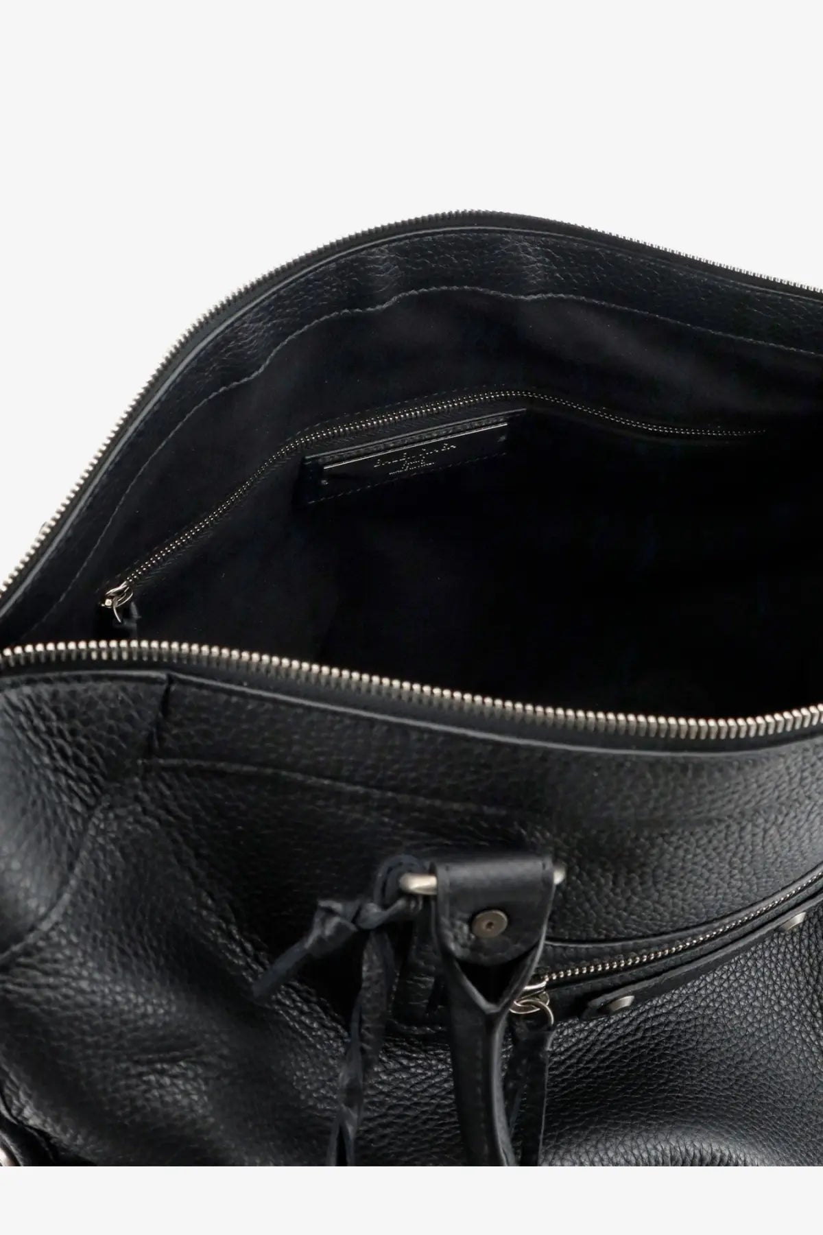 Balenciaga men’s le city business black leather backpack with textured surface and silver toned zippers