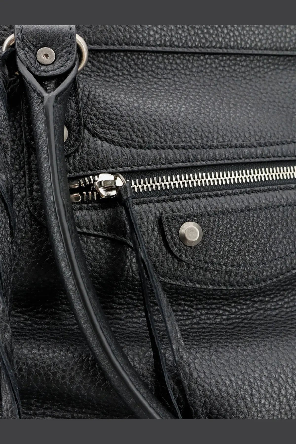 Balenciaga men’s le city black pebbled leather crossbody business travel bag with silver hardware and zipper detail