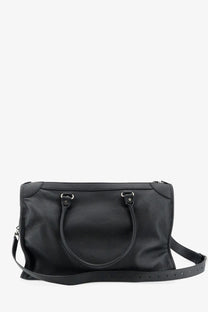 Balenciaga men’s le city business black leather duffel bag with textured finish top handles and adjustable shoulder strap