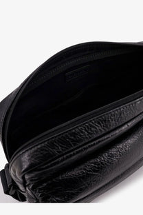 Balenciaga men’s black leather crossbody bag with a sleek minimalist design and textured finish