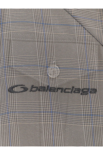Gray and blue plaid balenciaga men’s madras nylon jacket with subtle woven texture in grey color