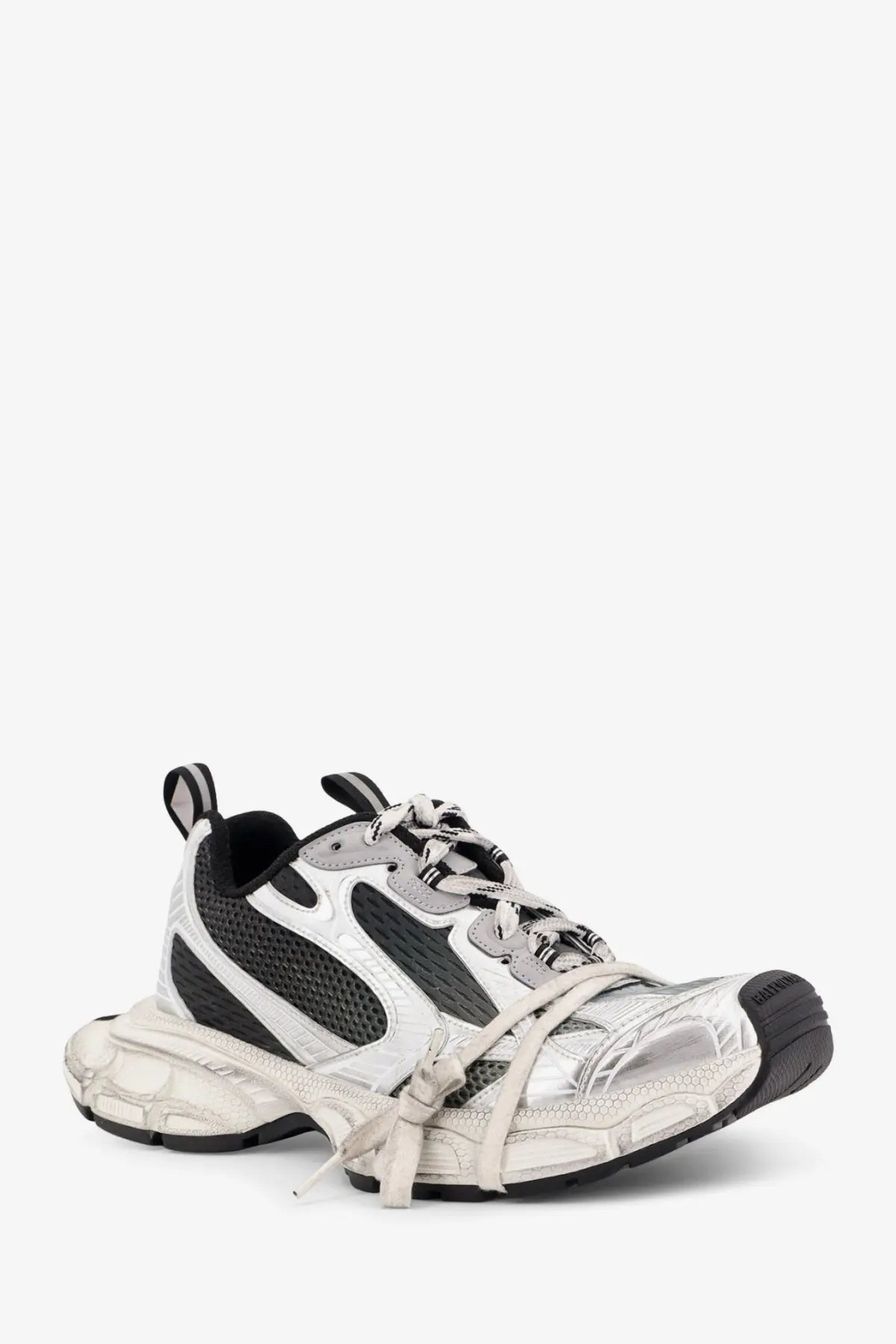 Balenciaga men’s mesh and nylon sneakers 3XL in black with silver and black triple s design and chunky layered sole