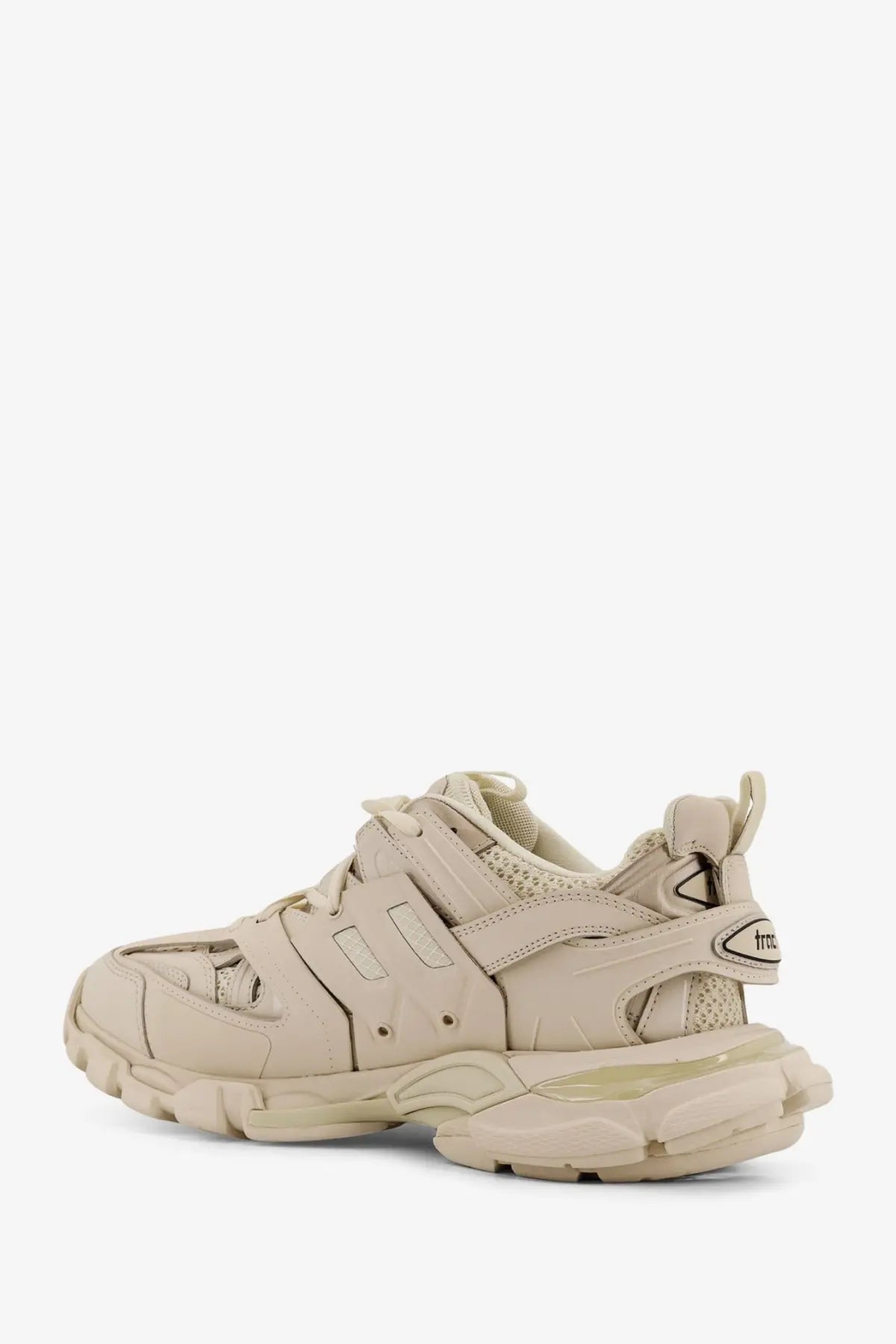 Beige balenciaga men’s mesh and nylon track sneaker with chunky sole and layered leather straps