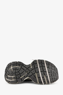 Balenciaga men’s mesh sneakers grey with black rubber sole silver accent stripes and textured tread pattern