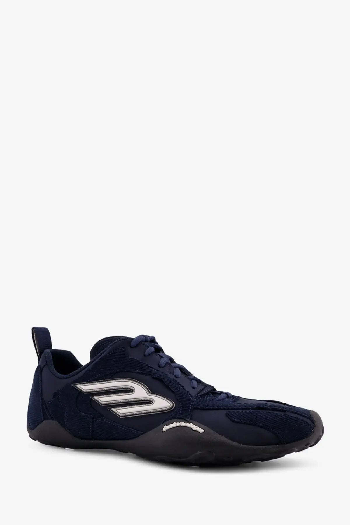 Balenciaga men’s monday ultra sneaker in navy blue with silver logo and black rubber sole for athletic use