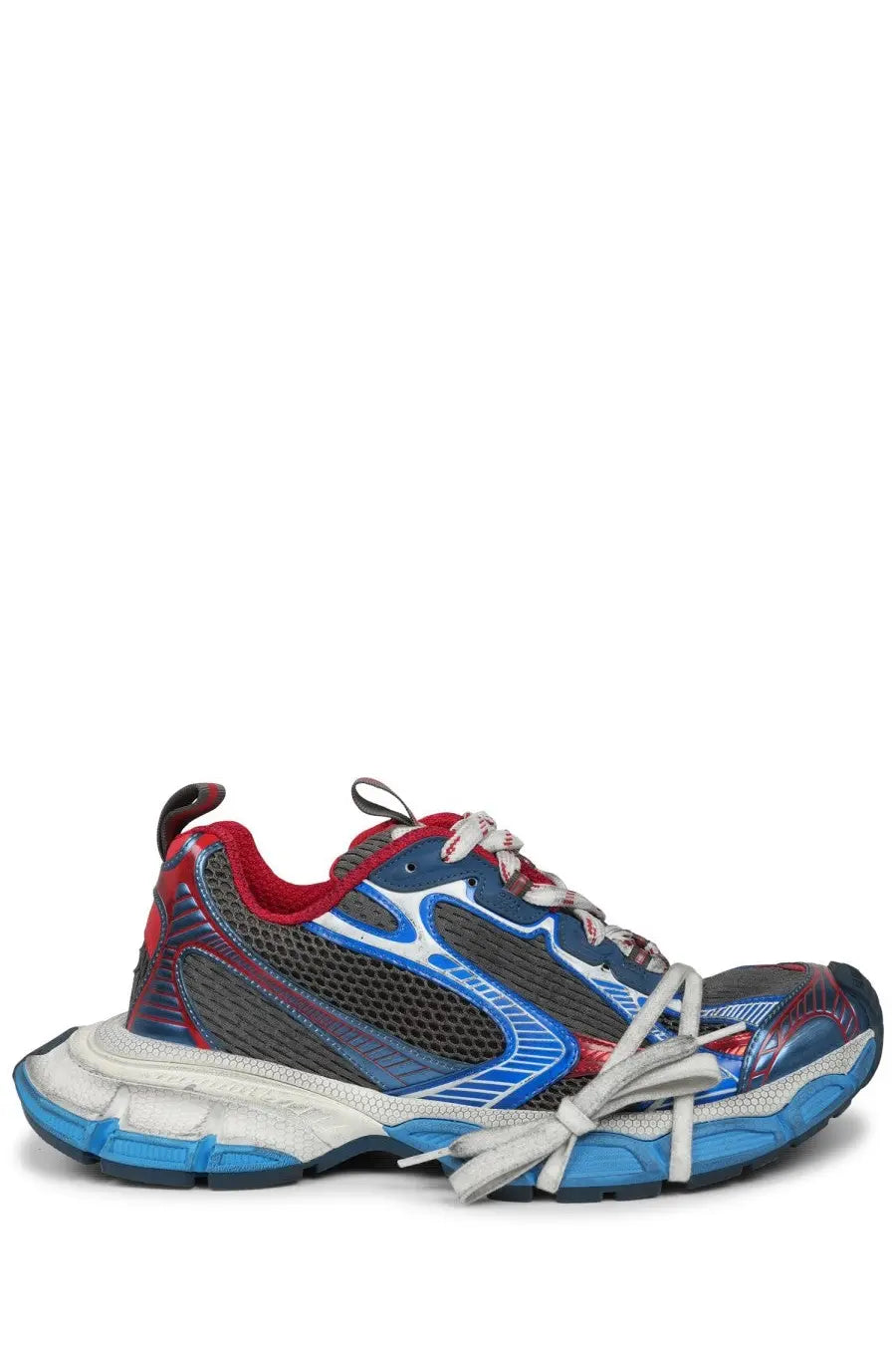 Balenciaga men’s sneaker 3xl multicolor with blue red and gray leather triple s design and chunky sole with bow laces