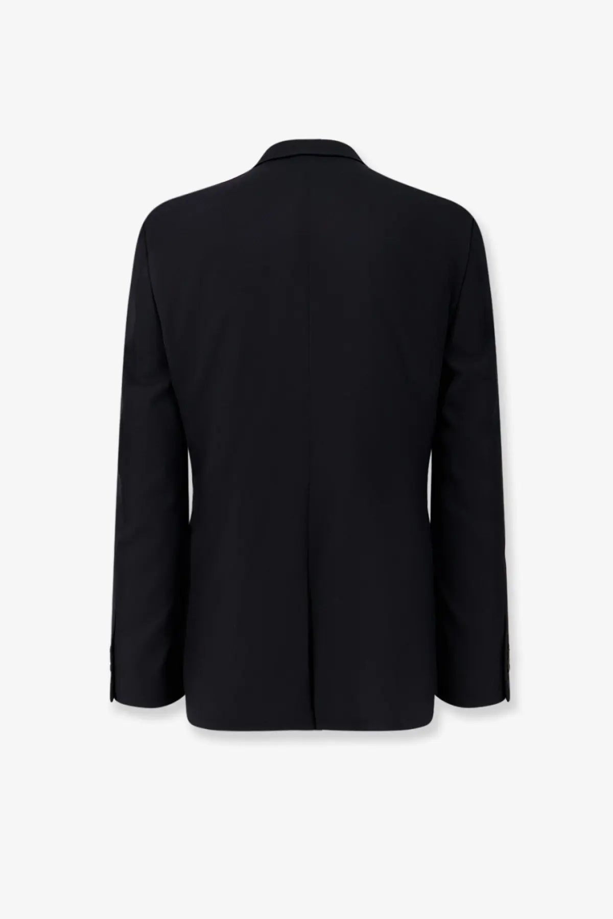 Balenciaga men’s standard tailored wool blazer black with sleek minimalist design shown from the back side